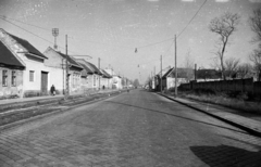 Magyarország, Óbuda, Budapest III., Szentendrei út a Raktár utca és a Veder utca között., 1960, UVATERV, villamos, sínpálya, Budapest, Fortepan #80049