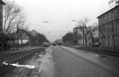 Magyarország, Budapest XI., Fehérvári út, balra a Major utca (mára a lakótelep miatt megszűnt szakasza), jobbra a Barázda utca torkolata., 1960, UVATERV, Budapest, Fortepan #80119