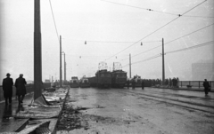 Magyarország, Budapest, az újjáépített Petőfi híd terhelési próbája., 1952, UVATERV, teherautó, hídépítés, HÉV, Fortepan #80233