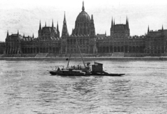 Magyarország, Budapest V., Parlament, az előtérben talajkutató fúrás a metróépítéshez., 1950, UVATERV, Steindl Imre-terv, országház, neogótika, Duna, metróépítés, eklektikus építészet, Budapest, Fortepan #80350