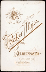 Szlovákia, Selmecbánya, Baker Alajos fényképész., 1900, Fortepan, műterem, fényképész, hátlap, Fortepan #81020