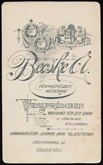 Magyarország, Veszprém, Szabadság tér 8. (Városház tér 227.), Becske Aladár fényképészeti műterme., 1900, Fortepan, műterem, fényképész, hátlap, Fortepan #81032