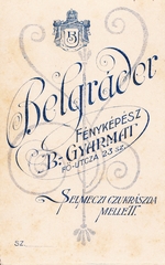 Magyarország, Balassagyarmat, Fő utca 23., Belgráder Soma fényképész., 1900, Fortepan, műterem, fényképész, hátlap, Fortepan #81037