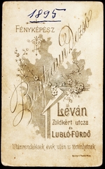 Szlovákia, Léva, Zöldkert utca, Bergtraun Dezső fényképész., 1900, Fortepan, műterem, fényképész, hátlap, Fortepan #81040