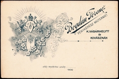 Románia,Erdély, Kézdivásárhely,Kovászna, Bogdán Ferenc fényképész műterme., 1906, Fortepan, műterem, fényképész, hátlap, Fortepan #81046