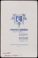 Romania, Cluj-Napoca, Mátyás király tér 32., Joánovics testvérek (előtte Kató J.) fényképészeti és festészeti műterme., 1906, Fortepan, studio, photographer, verso, Fortepan #81180