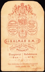 Magyarország, Budapest VI., Andrássy (Sugár) út 9., Kalmár H. M. fényképész., 1900, Fortepan, műterem, fényképész, hátlap, Budapest, Fortepan #81183