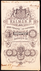 Magyarország, Budapest VI., Andrássy út 29., Kalmár Péter fényképész., 1900, Fortepan, műterem, fényképész, hátlap, Budapest, Fortepan #81184