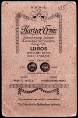 Románia,Erdély, Lugos, Templom utca, Karger Ervin fotóművészeti intézete., 1911, Fortepan, műterem, fényképész, hátlap, Fortepan #81186