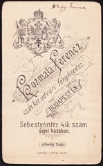 Magyarország, Budapest V., Sebestyén tér 4. (a Klotild paloták építése során megszűnt), Kozmata Ferenc fényképész., 1900, Fortepan, műterem, fényképész, hátlap, Budapest, Fortepan #81233