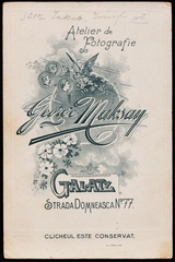 Románia, Galac, Strada Domneasca No. 77., Maksay György fényképész műterme., 1900, Fortepan, műterem, fényképész, hátlap, Fortepan #81268