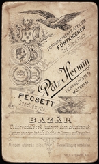 Magyarország, Pécs, Széchenyi tér, Pátz Hermin fényképészeti műterme., 1900, Fortepan, műterem, fényképész, hátlap, Fortepan #81308