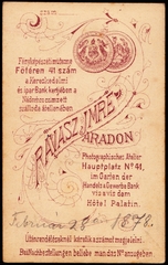 Románia,Erdély, Arad, Főtér 41., Ravasz Imre fényképészeti műterme., 1900, Fortepan, műterem, fényképész, hátlap, Fortepan #81328