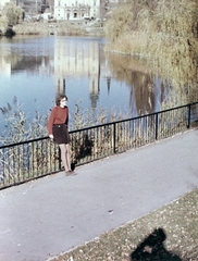 Hungary, Budapest XI., Kosztolányi Dezső tér, Feneketlen-tó, háttérben a Szent Imre-templom., 1970, Fortepan, portrait, church, colorful, lake, water surface, high school, reflection, Budapest, Cistercian Order, Neo-Baroque-style, Gyula Wälder-design, Fortepan #8133