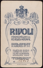 Hungary, Budapest VII., Rákóczi (Kerepesi) út 30., Rivoli fényképészeti és festészeti műterme., 1906, Fortepan, studio, photographer, verso, Budapest, Fortepan #81333