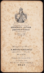 Magyarország, Budapest VIII., Rákóczi út 19. (Kerepesi út 65.), Szentkuty István gyógyszerész és fényképész fényképészeti intézete., 1900, Fortepan, műterem, fényképész, hátlap, Budapest, Fortepan #81376