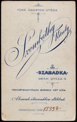 Serbia, Subotica, Deák utca 3., Tőke Ágoston utóda Szombathy Károly fényképész., 1906, Fortepan, studio, photographer, verso, Fortepan #81391