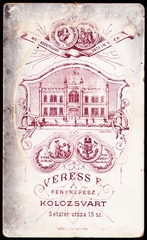 Románia,Erdély, Kolozsvár, Sétatér utca 15., Veress Ferenc fényképész., 1900, Fortepan, műterem, fényképész, hátlap, Fortepan #81413