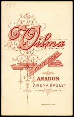 Románia,Erdély, Arad, Aréna épület, Vilma fényírda., 1900, Fortepan, műterem, fényképész, hátlap, Fortepan #81418