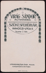 Hungary, Székesfehérvár, Rákóczi utca 5., Virág Sándor műterme., 1917, Fortepan, studio, photographer, verso, Fortepan #81419