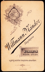 Szlovákia, Komárom, Nádor utca, a görög keletiek temploma udvarában., Wittmann Nándor fényképész., 1900, Fortepan, műterem, fényképész, hátlap, Fortepan #81425