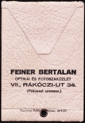 Magyarország, Budapest VII., Rákóczi út 34., Feiner Bertalan optikai és fotószaküzlete., 1938, Fortepan, fényképtartó tasak, fotószaküzlet, Budapest, Fortepan #81520