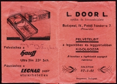 Magyarország, Budapest V., Petőfi Sándor utca 7., L. DOOR L. optika- és fotószaküzlete., 1930, Fortepan, fényképtartó tasak, fotószaküzlet, Budapest, Fortepan #81545