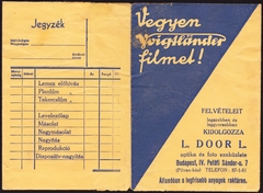 Magyarország, Budapest V., Petőfi Sándor utca 7., L. DOOR L. optika- és fotószaküzlete., 1930, Fortepan, fényképtartó tasak, fotószaküzlet, Budapest, Fortepan #81547