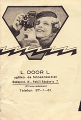 Magyarország, Budapest V., Petőfi Sándor utca 7., L. DOOR L. optika- és fotószaküzlete., 1933, Fortepan, fényképtartó tasak, fotószaküzlet, Budapest, Fortepan #81548