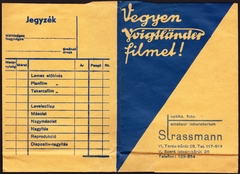 Magyarország, Budapest VI.,Budapest XIII., Teréz körút 25. / Szent István körút 26., Strassmann optika, optika és fotó szaküzlete és amatőr laboratóriuma., 1936, Fortepan, fényképtartó tasak, fotószaküzlet, fotólaboratórium, Budapest, Fortepan #81576