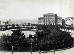 Magyarország, Budapest V., Széchenyi István (Ferenc József) tér, szemben a Magyar Tudományos Akadémia. A felvétel 1880-1887 között készült. A kép forrását kérjük így adja meg: Fortepan / Budapest Főváros Levéltára. Levéltári jelzet: HU.BFL.XV.19.d.1.06.014, 1900, Budapest Főváros Levéltára / Klösz György fényképei, Klösz György, szobor, neoreneszánsz, Magyar Tudományos Akadémia, Budapest, Széchenyi István-ábrázolás, Friedrich August Stüler-terv, Fortepan #82275