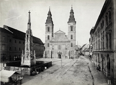 Magyarország, Budapest V., Március 15. (Eskü) tér, Belvárosi Nagyboldogasszony Főplébánia-templom, előtérben a később elbontott Szentháromság-szobor. A felvétel 1880-ban készült. A kép forrását kérjük így adja meg: Fortepan / Budapest Főváros Levéltára. Levéltári jelzet: HU.BFL.XV.19.d.1.06.038
, 1900, Budapest Főváros Levéltára / Klösz György fényképei, Klösz György, plakát, Budapest, torony, tér, templom, szentháromság szobor, Fortepan #82299