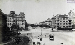 Magyarország, Budapest VI., Andrássy út és a Kodály körönd (Körönd) a Városliget felé nézve. A felvétel az 1890-es évek elején készült. A kép forrását kérjük így adja meg: Fortepan / Budapest Főváros Levéltára. Levéltári jelzet: HU.BFL.XV.19.d.1.07.134, 1900, Budapest Főváros Levéltára / Klösz György fényképei, Klösz György, omnibusz, Budapest, Bukovics Gyula-terv, Fortepan #82458