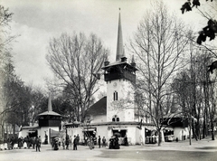 Magyarország, Városliget, Budapest XIV., "Millenniumi kiállítás: A kalotaszegi magyarvalkói református templom másolata (Néprajzi Falu). A felvétel 1896-ban készült." A kép forrását kérjük így adja meg: Fortepan / Budapest Főváros Levéltára. Levéltári jelzet: HU.BFL.XV.19.d.1.09.004, 1900, Budapest Főváros Levéltára / Klösz György fényképei, Klösz György, templom, Budapest, Ezredéves Országos Kiállítás, Fortepan #82678