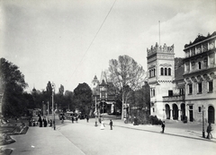 Magyarország, Városliget, Budapest XIV., "Millenniumi kiállítás: Nagykörúti részlet villamossal. A felvétel 1896-ban készült." A kép forrását kérjük így adja meg: Fortepan / Budapest Főváros Levéltára. Levéltári jelzet: HU.BFL.XV.19.d.1.09.035, 1900, Budapest Főváros Levéltára / Klösz György fényképei, Klösz György, villamos, Budapest, Ezredéves Országos Kiállítás, Fortepan #82709