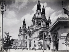 Magyarország, Városliget, Budapest XIV., "Millenniumi kiállítás: A Közlekedésügyi pavilon épülete (tervező: Pfaff Ferenc). A felvétel 1896-ban készült." A kép forrását kérjük így adja meg: Fortepan / Budapest Főváros Levéltára. Levéltári jelzet: HU.BFL.XV.19.d.1.09.155, 1900, Budapest Főváros Levéltára / Klösz György fényképei, Klösz György, Budapest, Ezredéves Országos Kiállítás, Fortepan #82807