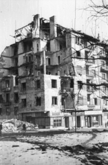 Magyarország, Budapest XII., Németvölgyi út - Királyhágó tér sarok., 1945, Ebner, háborús kár, épületkár, Budapest, Medgyaszay István-terv, Fortepan #83615