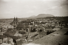 Hungary, Eger, látkép a Líceum teraszáról, középen a Minorita templom a Dobó István (Kossuth) téren., 1939, Ebner, church, picture, Baroque-style, Catholic Church, Franciscans, rococo architecture, Fortepan #83634