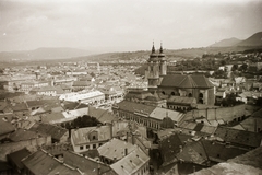 Hungary, Eger, látkép a Líceum teraszáról, a Minorita templom a Dobó István (Kossuth) téren., 1939, Ebner, church, picture, Baroque-style, Catholic Church, Franciscans, rococo architecture, Fortepan #83639