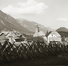 Ausztria, Ramsau am Dachstein, Kulm településrész látképe, középen a Szent Rupert-templom., 1937, Ebner, templom, hegy, Fortepan #83817