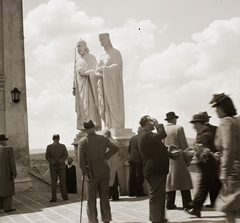 Magyarország, Veszprém, Várkilátó, Szent István király és Gizella királyné szobra., 1938, Ebner, Szent István-ábrázolás, szoborcsoport, Boldog Gizella-ábrázolás, Fortepan #83940