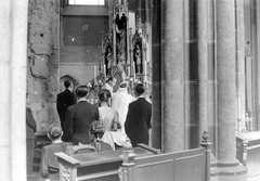 Hungary, Budapest V., Március 15. (Eskü) tér, Belvárosi Nagyboldogasszony Főplébánia-templom., 1947, Fortepan, wedding ceremony, church interior, Budapest, back, Fortepan #8446