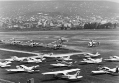 Hungary, Budaörs Airport, Budapest XI., 1990, MHSZ, american brand, Soviet brand, airplane, French brand, helicopter, airport, Kamov-brand, Budapest, Piper-brand, Cessna-brand, Grumman-brand, Jodel-brand, registration mark, Fortepan #84593