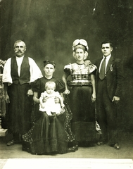 1930, Kovácsné Farkas Judit, folk costume, Matyó folk costume, sitting on lap, Fortepan #84761