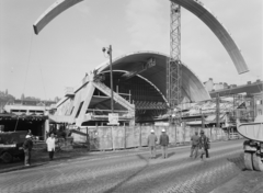 Magyarország, Budapest II., Árpád fejedelem útja, a Komjádi Uszoda építése., 1975, Kádas Tibor, uszoda, építkezés, daru, Budapest, Kelecsényi Zoltán-terv, eltolható tető, Fortepan #84835