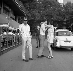 Hungary, Budapest XIII., Szent István park, balra a Dunapark kávéház, szemben a Pozsonyi út házai., 1969, Erdei Katalin, Czechoslovak brand, Skoda-brand, automobile, number plate, Budapest, Fortepan #85490