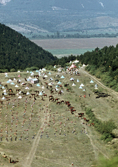 Magyarország, Pilisborosjenő, az Egri csillagok című film forgatása., 1968, Lőw Miklós, filmforgatás, színes, sátor, látkép, Fortepan #85660