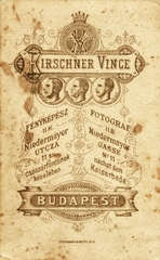 Magyarország, Budapest II., Gül Baba (Niedermayer) utca 11., Kirschner Vince fényképész., 1900, Gál László, műterem, fényképész, hátlap, Budapest, Fortepan #85737