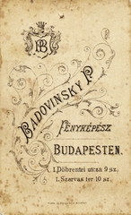 Magyarország, Budapest I., Döbrentei utca 9., Szarvas tér 10. Badovinsky P. fényképész., 1900, Gál László, műterem, fényképész, hátlap, Budapest, Fortepan #85738