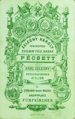 Magyarország, Pécs, Király utca 1., Zsolnay féle "Bazár", Zelesny Károly fényképész., 1900, Gyökhegyi Bánk, műterem, fényképész, hátlap, Fortepan #85750